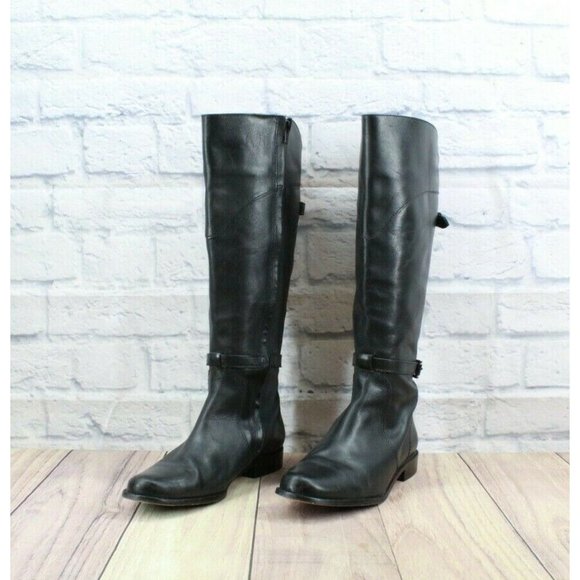 LL Bean Black Leather Side Zip Tall Riding Boots Brazil Made 9 Wide - Picture 2 of 12